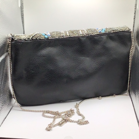 Elegant Silver and Blue Beaded Clutch by Atmosphere - Picture 2 of 10